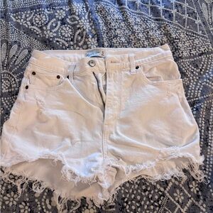 Abercrombie & Fitch Cream Frayed Hem Jean Shorts